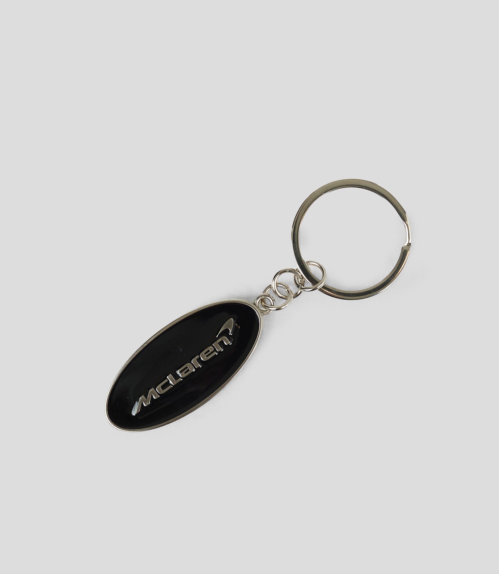 McLaren Automotive Brushed Steel Oval Keyring-Silver/Black