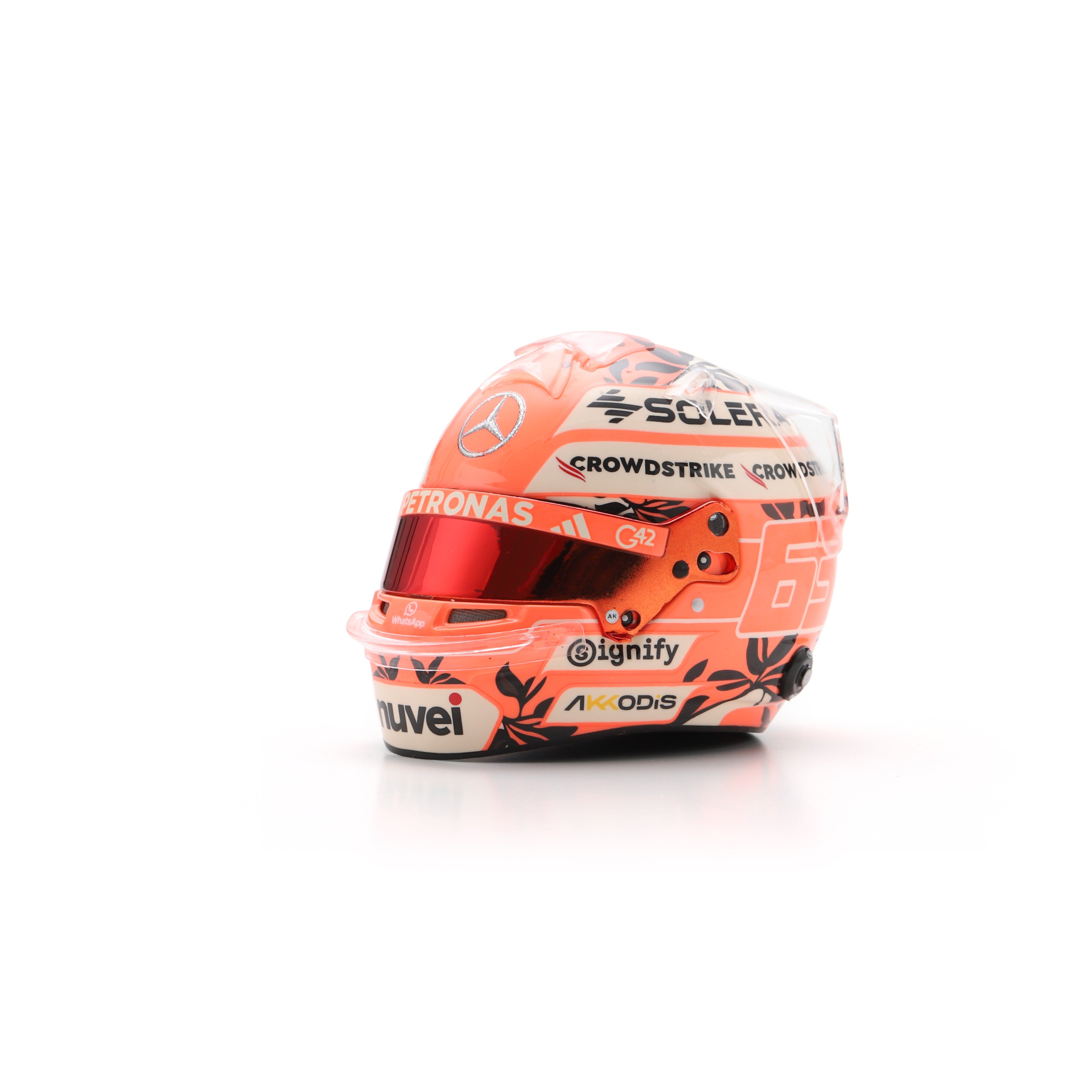 Spark Mercedes AMG Petronas F1 Team George Russell 2025 Maimi GP Mini Helmet Adults - Pink - 1:5 Scale