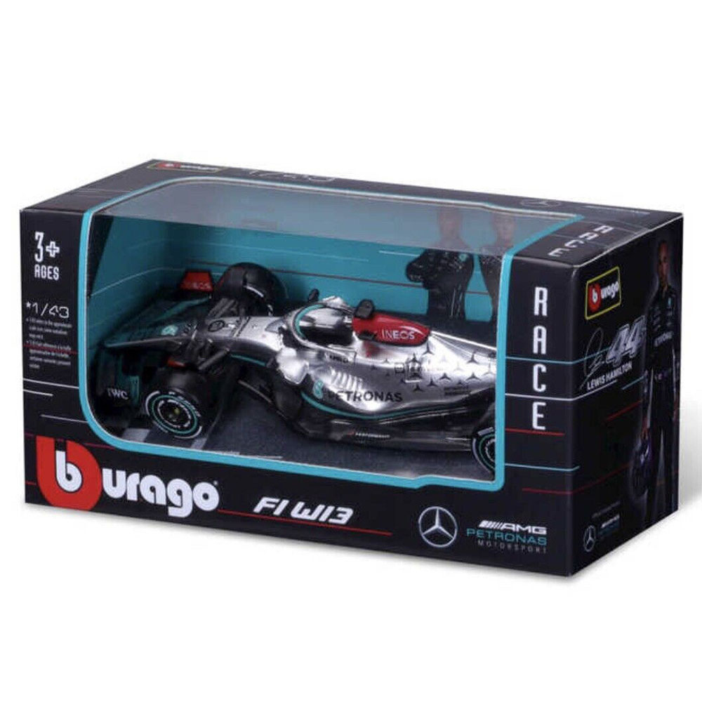 Bburago Mercedes AMG Petronas W13 Lewis Hamilton 44 Model Car Unisex - Silver - 1:43 Scale